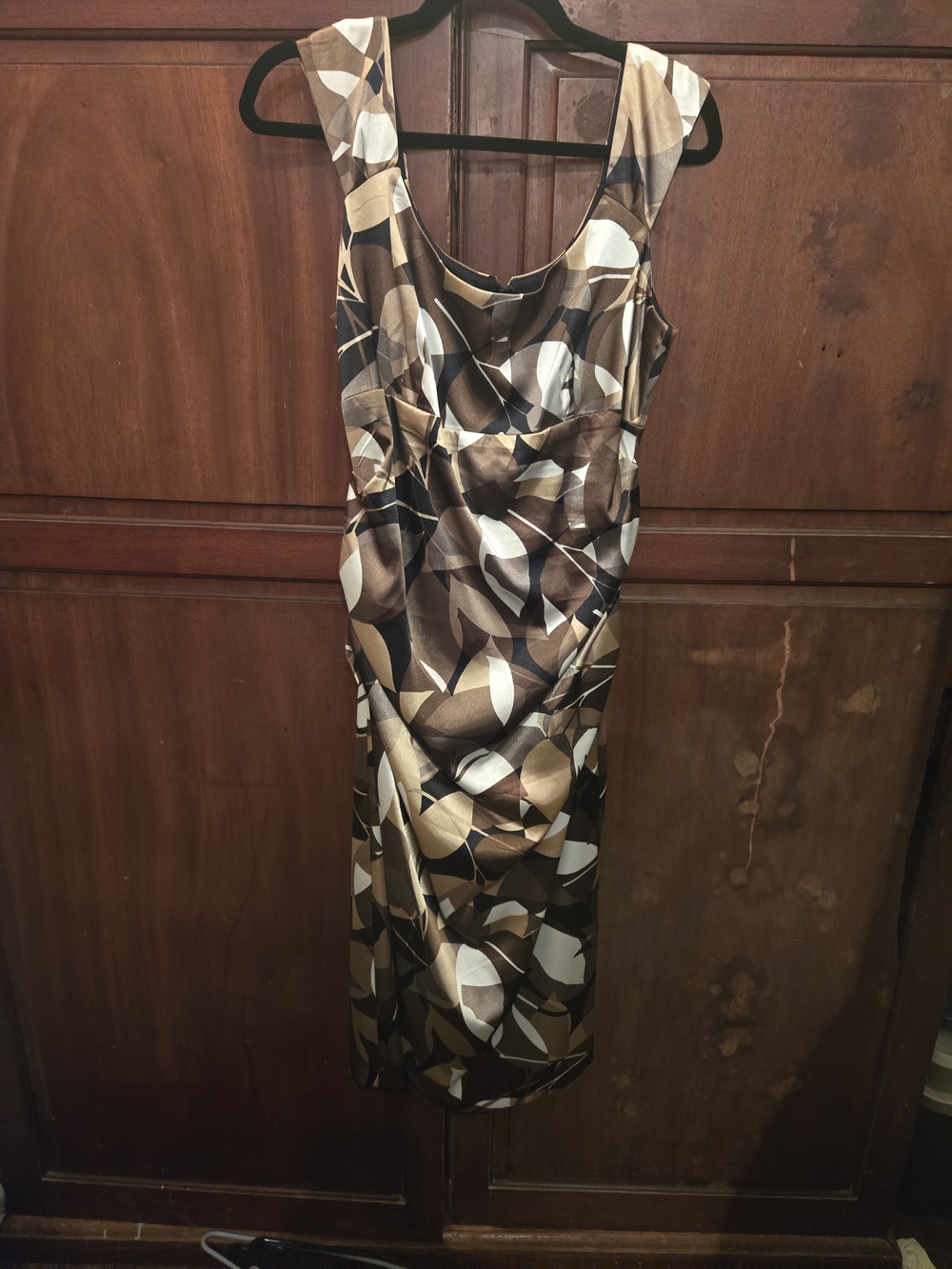 Sleeveless Brown Geometric Sheath Dress